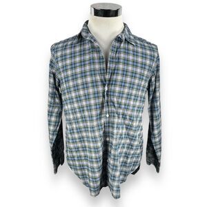 Frank & Eileen Shirt Women’s Large Blue Cotton Plaid Long Sleeve Button Up ltaly